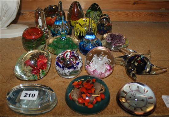 Collection of coloured glass paperweights (14)